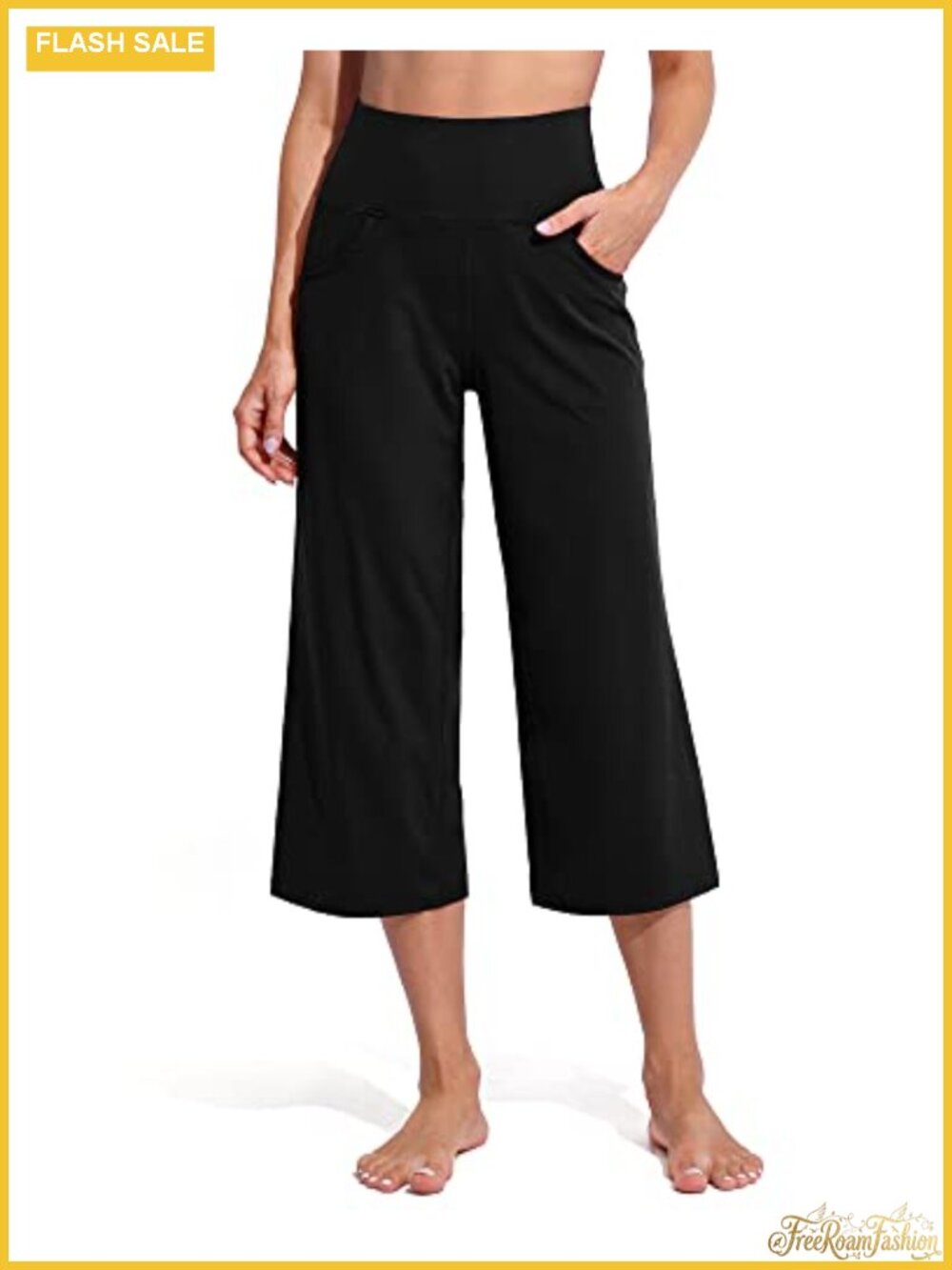 Wide Leg Capri Pants with Pockets High Waist Yoga Pants